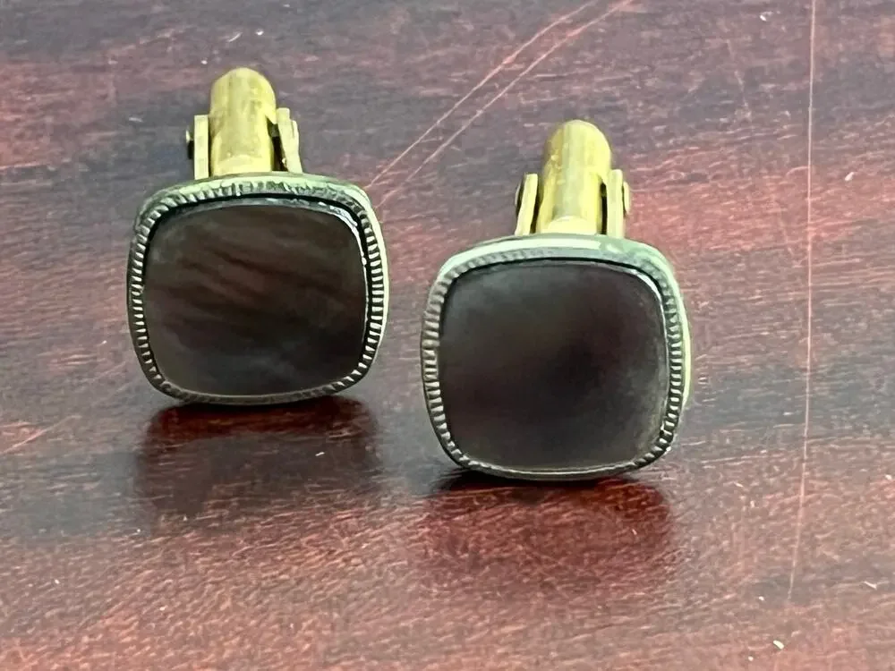 VTG 12K Gold Filled Mother of Pearl Cufflinks Square Swivel Back Classic Regency